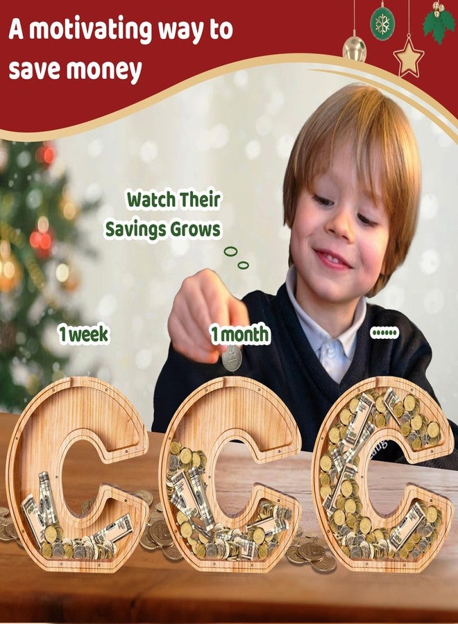 Bemaystar Letter Piggy Bank for Kids-Kids Piggy Bank for Boys Girls, 9 Inch Wooden Coin Bank Money Bank (C, 9 inch) - Image 2